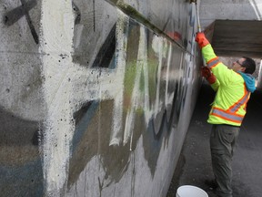 Ottawa police photographed two areas of shockiing anti-Semitic graffiti on the concrete underpass along Island Park Drive near the Champlain bridge Saturday, April 19, 2014. Walkers in the area say it had been there since Friday morning. A city crew was dispatched to clean it up, even though the area is technically managed by the NCC.
DOUG HEMPSTEAD/Ottawa Sun/QMI AGENCY