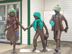 Brant resident Kerry Leslie recently “yarn bombed” Vulcan, and this included making sure the children by the Vulcan museum were warm. She also gave the Spock bust a fashionable new look.
Submitted photo