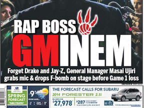 Toronto Sun front page Sunday, April 20, 2014.