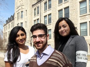 University of Manitoba students (l-r) Sanjana Vijayann, Mohammad Almaleki and Imreet Kaurwill be participating in a challenge to live on $1.75 per day. (Brian Donogh/Winnipeg Sun/QMI Agency)