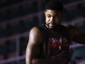 Amir Johnson at Raptors practice on April 20. (Craig Robertson, Toronto Sun)