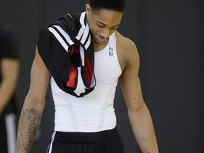 Raptors' DeMar DeRozan at practice on April 20. (Craig Robertson, Toronto Sun)