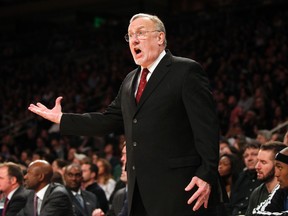 Minnesota Timberwolves coach Rick Adelman reacts in the second half against the New York Knicks at Madison Square Garden on Nov 3, 2013 in New York, NY, USA. (Noah K. Murray/USA TODAY Sports)