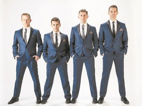 The Midtown Men, featuring four stars from the hit Broadway show Jersey Boys, from left, Tony Award winning actor Christian Hoff, Michael Longoria, Daniel Reichard and the Tony-nominated J. Robert Spencer, perform Wednesday at Budweiser Gardens.