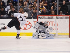 Anaheim Ducks forward Devante Smith-Pelly scores on Kings’ Jonathan Quick. There were 178 games that went to a shootout this past season. (USA Today)