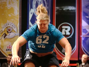 No. 2 prospect David Foucault does the standing long jump at the CFL Combine last month. Ernest Doroszuk/QMI Agency