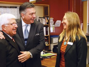 JOHN LAPPA/THE SUDBURY STAR
Anne Cooper, director of programs at the Learning Initiative, gives a tour of the organization to Ontario Finance Minister Charles Sousa, middle, and Sudbury MPP Rick Bartolucci on Tuesday.