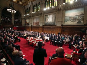 Canada's Governor General David Johnston delivers the Speech from the Throne in the Senate chamber on Parliament Hill in Ottawa October 16, 2013.  (REUTERS/Fred Chartrand/Pool)