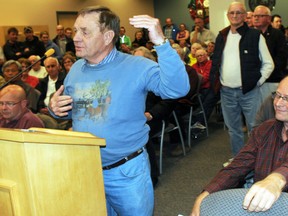 Ernst Kuglin/The Trenton/Intelligencer
Quinte West resident Larry Alexander and about 150 angry people slammed a Parks Canada plan to replace the County Road 64 swing bridge that crosses the Murray Canal with a single lane structure. A public meeting was held Wednesday night.