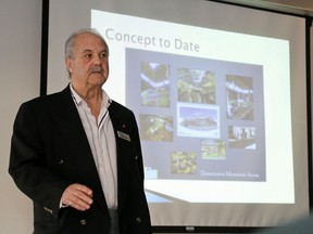 Rick McKee speaks Wednesday night at the Belleville Public Library.
JASON MILLER/The Intelligencer