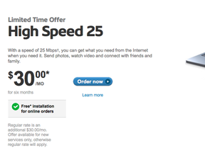 A Shaw internet deal shows the regular price is $30 more than the promotional deal. (shaw.ca)
