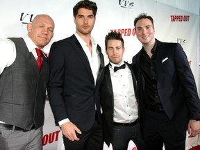 Tapped Out cast members Krzysztof Soszynski (left), Nick Bateman, Cody Hackman and director Allan Ungar at the premiere of the film April 23, 2014 in London, Ont.