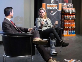 Four-time Canadian Olympic Gold Medalist, Hayley Wickenheiser, discusses the importance of proper training, nutrition and hydration for optimal performance at the Gatorade High Performance Hockey Summit in Toronto on April 1.