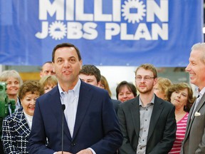 PC Leader Tim Hudak, 2014 discussing the Million Jobs Plan. (QMI Agency)