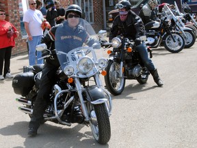 Audrey Droesse, leads out the Ride For Mom motorcyle riders during the 2012 Ride For Mom event. 
Barry Kerton | Whitecourt Star
