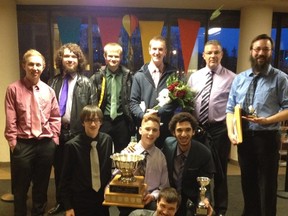 The Memorial Composite High School Men’s Ensemble was ecstatic to win the Rose Bowl Award during a gala in St. Albert on April 22. In addition to this award, the Men’s Ensemble and the school’s Mass Choir have received nominations to compete in the 2014 provincial competition in May. - Photo Supplied