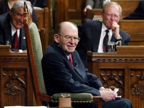 Former Canadian Deputy Prime Minister Herb Gray listens to a
tribute in his honor on Parliament Hill in Ottawa, in this March 13, 2002 file photo. 
REUTERS/Pool