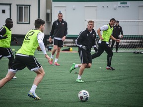 Ottawa Fury FC defender Drew Beckie moves the ball up the pitch during a training session at Carleton University Friday. The Regina native has been one of the Fury's top players so far. Chris Hofley/Ottawa Sun