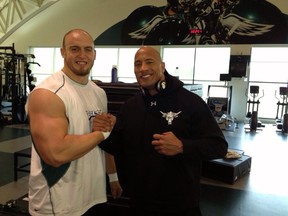Ottawa RedBlacks offensive lineman Nate Menkin has had some memorable moments along his journey, including meeting former WWE star and actor The Rock. SUBMITTED PHOTO