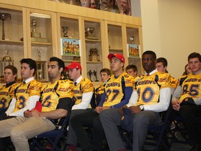 Queen's Golden Gaels football program introduced 11 new recruits Friday, including Frontenac's Farhan Imtiaz (front row, far right) and Ernestown's Jeff Vanderspank (85). (Queen's University Athletics)