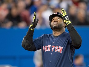 Boston Red Sox designated hitter David Ortiz celebrates after hitting a home run in the third inning Friday against the Toronto Blue Jays at Rogers Centre. (Nick Turchiaro/USA TODAY Sports)