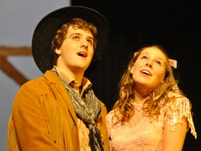 Jamie Parker (left), as Curly; and Sammi Duval as Laurey were the headliners of a very well done performance of Oklahoma! this past Thursday and Friday by the Mitchell District High School (MDHS). ANDY BADER/MITCHELL ADVOCATE