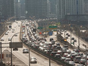 The Gardiner Expressway is pictured Sunday several hours after opened to traffic. The expressway was closed for most of the weekend for spring maintenance. (JACK BOLAND, Toronto Sun)