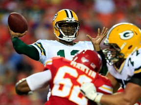 Quarterback Vince Young #13 of the Green Bay Packers passes during the preseason game against the Kansas City Chiefs on at Arrowhead Stadium on August 29, 2013 in Kansas City, Missouri. (Jamie Squire/Getty Images/AFP)