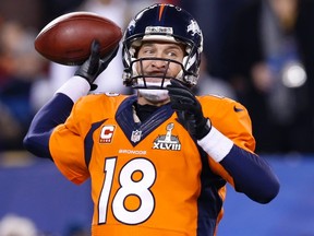 Denver Broncos quarterback Peyton Manning throws a pass against the Seattle Seahawks in the second quarter of the NFL Super Bowl XLVIII football game in East Rutherford, New Jersey in this file photo taken February 2, 2014. (REUTERS/Shannon Stapleton)