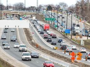 A view of the Gardiner Expressway as one lane was closed in each direction and Lake Shore Blvd. W. on Monday April 28, 2014. Ernest Doroszuk/Toronto Sun/QMI Agency