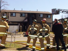No one was injured at a fire on Monday, April 28, 2014 that destroyed a Pimlico Cres. townhouse. Police dismantled a marijuana grow-op at the home last year. 
Danielle Bell/Ottawa Sun/QMI Agency