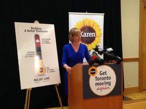 Karen Stintz unveils her transit funding plan on Tuesday. (DON PEAT/Toronto Sun)