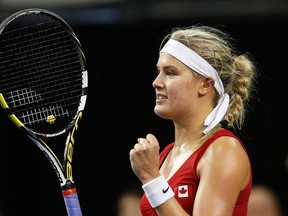 Eugenie Bouchard advanced to the second round of the Portugal Open on Tuesday. (REUTERS FILES)