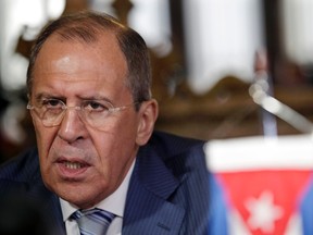 Russia's Foreign Minister Sergei Lavrov speaks during a meeting with his Cuban counterpart Bruno Rodriguez at Cuba's foreign ministry in Havana April 29, 2014. 

REUTERS/Enrique De La Osa