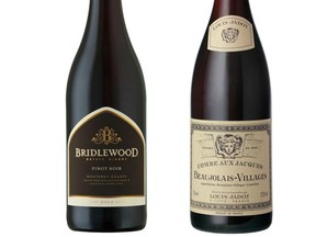 Bridlewood Estate Winery 2012 Pinot Noir (left) and Louis Jadot 2011 Combe Aux Jacques Beaujolais Villages. (Handout)