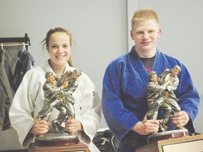 Natasha Burton and Ryan Walker were the winners of the Portage Judo Club's Male and Female Fighter of the Year awards. (Kevin Hirschfield/THE GRAPHIC)