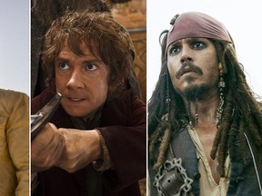 From left to right: Mark Wahlberg in "Transformers 4: Age Of Extinction," Martin Freeman in "The Hobbit: The Desolation of Smaug" and Johnny Depp in "Pirates Of The Caribbean: At World's End."