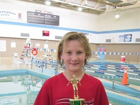 Nine year old Taylor Marut of the Sarnia Y Rapids swim team finished 3rd overall in the eight and nine division at the club's recent St. Clair Erie Aquatic League Championship meet. She led a contingent of 35 Sarnia swimmers at the competition, which was held in Leamington. (Submitted photo)
