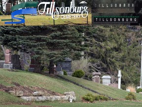 Jeff Tribe/Tillsonburg News
The new Tillsonburg Cemetery sign will be similar to the old one, and installed shortly onsite. In the above photo collage, are: (clockwise from top, left) the former ‘new’ sign which has been removed after proving controversial in replacing the previous model (top, right, a photo taken from the Town of Tillsonburg website); a ‘mock-up’ of the new sign (second from top, right, also from the Town of Tillsonburg website); and the location where it will be installed.
