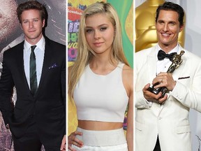 (L-R) Armie Hammer, Nicola Peltz and Matthew McConaughey. (WENN.com/Reuters file photos)