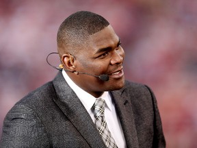 ESPN personality Keyshawn Johnson looks on before the last regular season game played at Candlestick Park between the San Francisco 49ers and the Atlanta Falcons on December 23, 2013 in San Francisco, California. (Stephen Dunn/Getty Images/AFP)