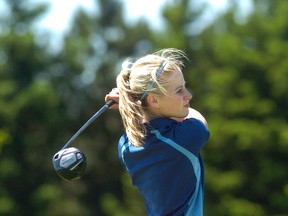 Sarah Westaway tees off in this file photo. Westaway, from Union, recently finished her senior season at Ball State University as the Mid-American Conference Sportswoman of the Year.  (QMI Agency file photo)