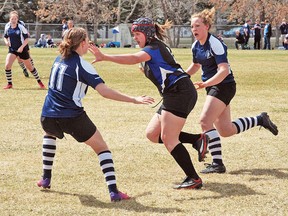 DaLeaka Menin, pictured here in an Advocate file photo when she played for the County Central High School Hawks, was recently named the Rugby Canada youth female player of the year. She was also named the female rookie of the year at the University of Calgary.
