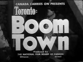 Title frame from the 1951 National Film Board of Canada piece entitled Toronto: Boom Town.