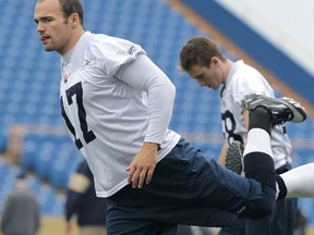 RedBlacks kicker Justin Palardy warms up during a practice with his former team, the Blue Bombers, in 2012. Palardy, who was dropped by Winnipeg, can’t wait to play in Ottawa.