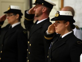 Members of Edmonton’s Naval Reserve Unit gather at HMCS NONSUCH for a ceremonial parade commemorating the Battle of the Atlantic, the longest running battle of the Second World War, in Edmonton, Alta., on Sunday, May 4, 2014. Trevor Robb/Edmonton Sun/QMI Agency