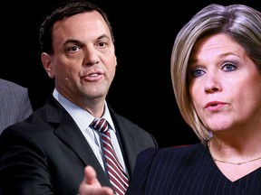 From left: Premier Kathleen Wynne, Tory Leader Tim Hudak and NDP Leader Andrea Horwath (TIM PECKHAM GRAPHIC)