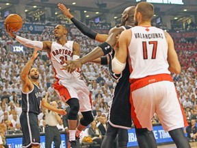 Raptors’ Terrence Ross drives to the net during Sunday's game against the Nets at the ACC. (DAVE THOMAS/Toronto Sun)