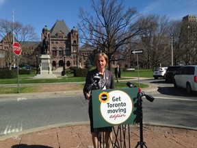 Mayoral candidate Karen Stintz makes an announcement in front of Queen's Park on Monday. (DON PEAT/Toronto Sun)