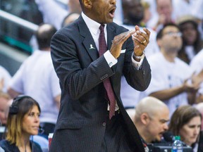 Toronto Raptors head coach Dwane Casey watches his team take on the Brooklyn Nets in Game 7 at the Air Canada Centre in Toronto, Ont. on Sunday May 4, 2014. Ernest Doroszuk/Toronto Sun/QMI Agency